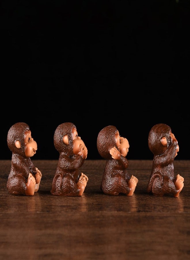 BRABUD Fengshui Resin See no Evil Hear no Evil Speak no Evil Do no Evil Monkey Figurines Set of 4 Home Office Desk Decor Statue Collection (Brown) - Image 5